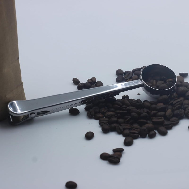 TacoMynxify Stainless Steel Coffee Scoop with Clip – 2-in-1 Coffee Measuring Spoon (1 Tbsp) for Ground Coffee, Tea, Beans，Protein – Rustproof, Dishwasher Safe, Bag Sealer for Freshness (1) - Image 5